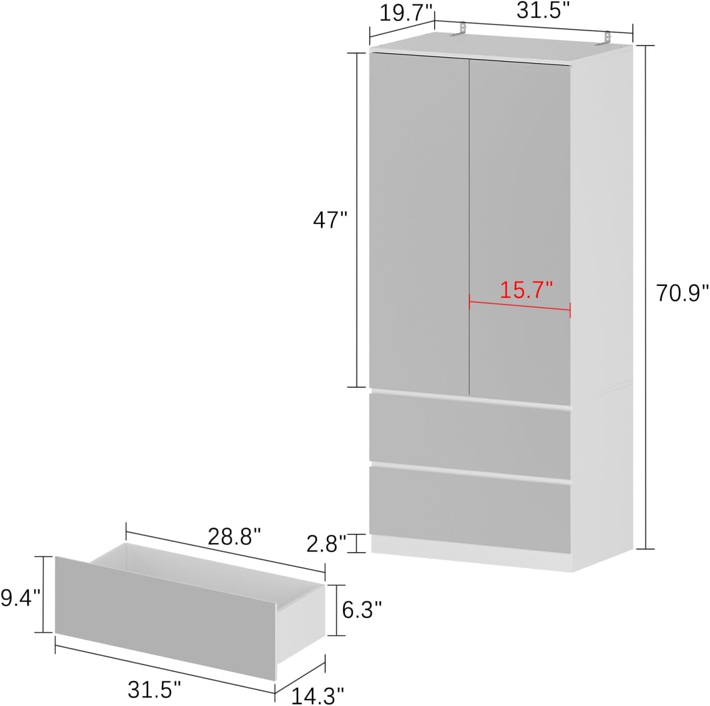 White Wardrobe Mirror Drawers Shelves