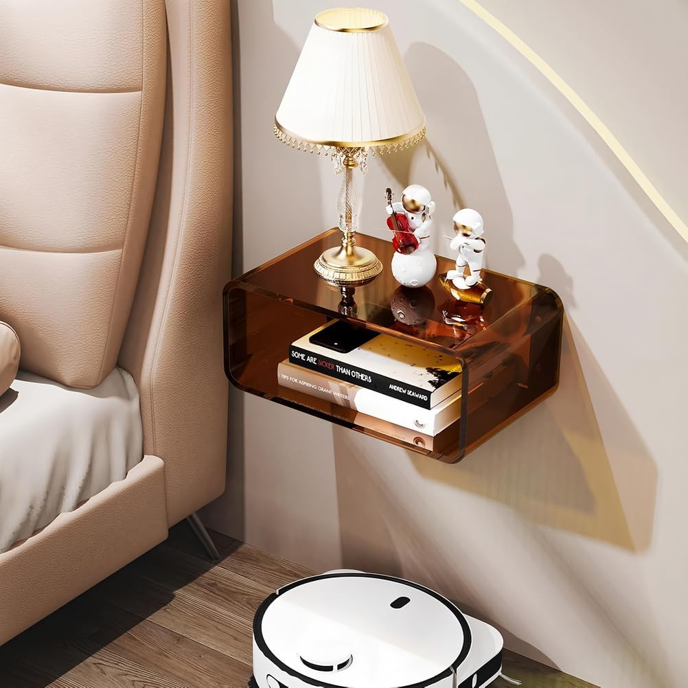 Brown Wall Mounted Acrylic Floating Nightstand