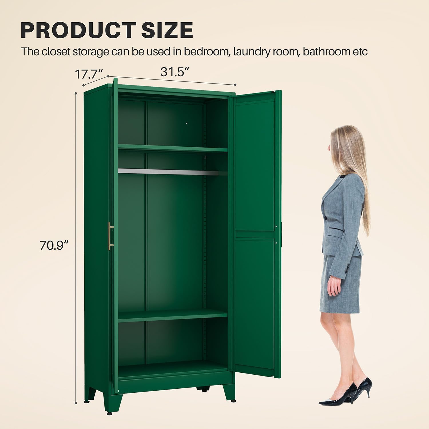 Green Metal Wardrobe Mirror Doors