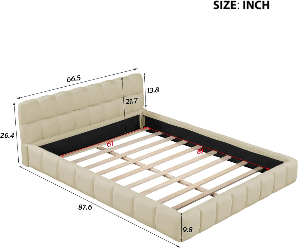 Beige Wingback Linen Platform Bed