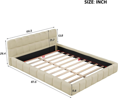 Beige Wingback Linen Platform Bed