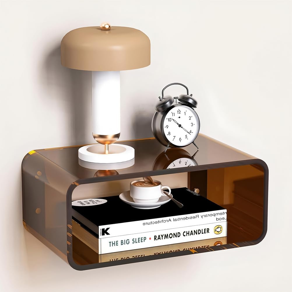 Brown Wall Mounted Acrylic Floating Nightstand