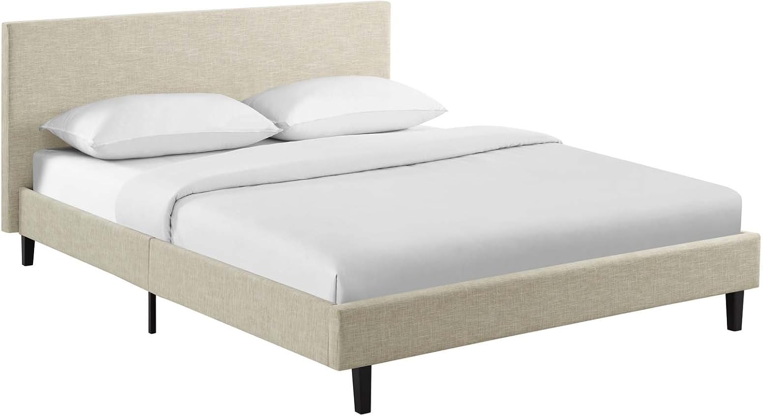 Beige Platform Bed Wood Slat Support
