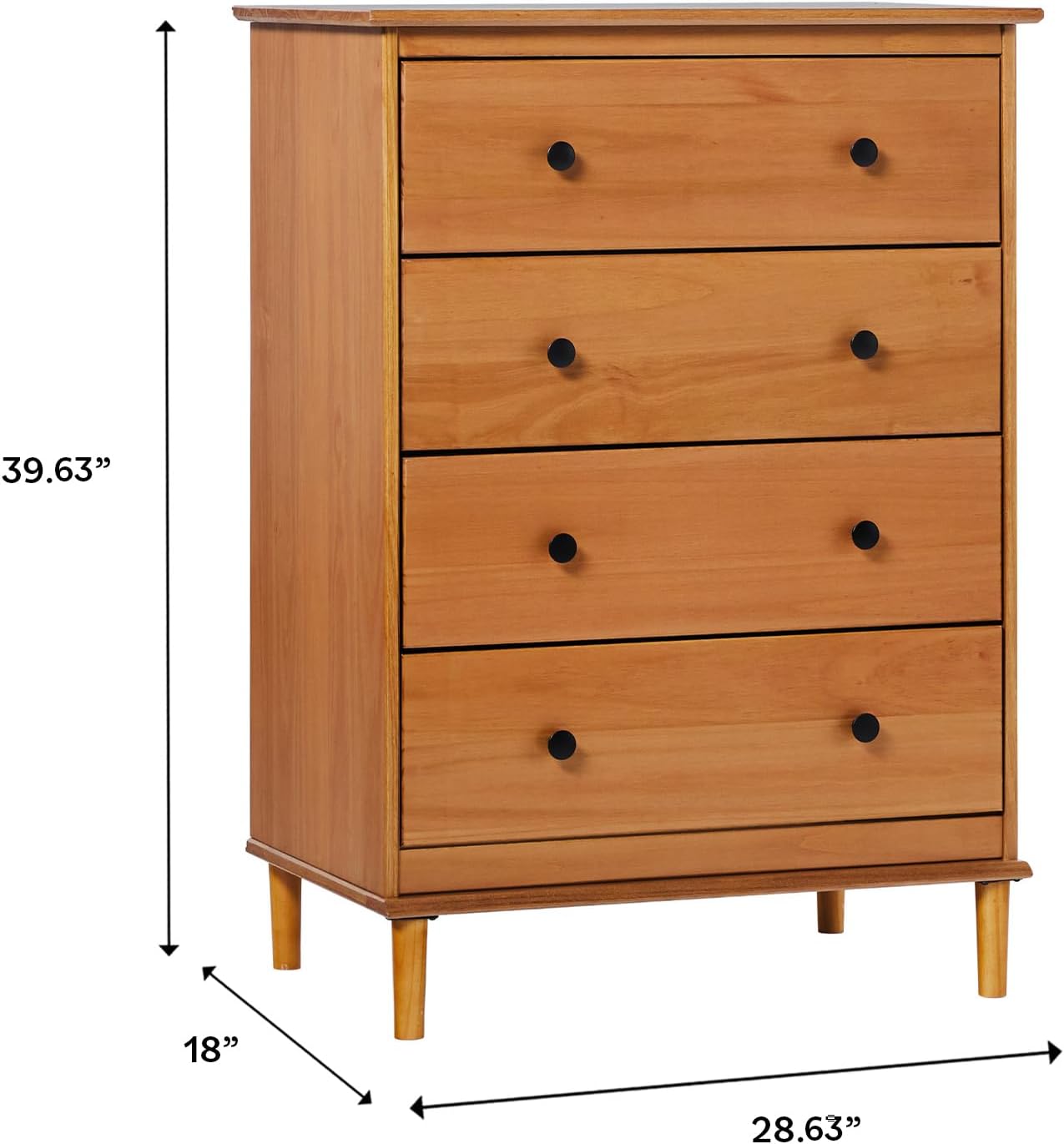 Caramel Solid Wood 4 Drawer Tall Dresser