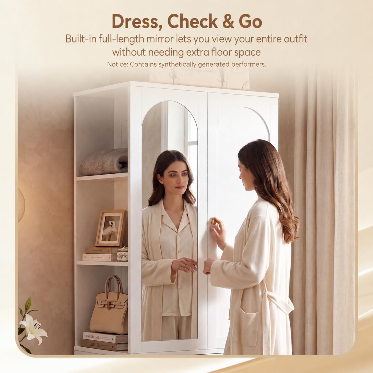 White Wardrobe Mirror Shelves Drawers