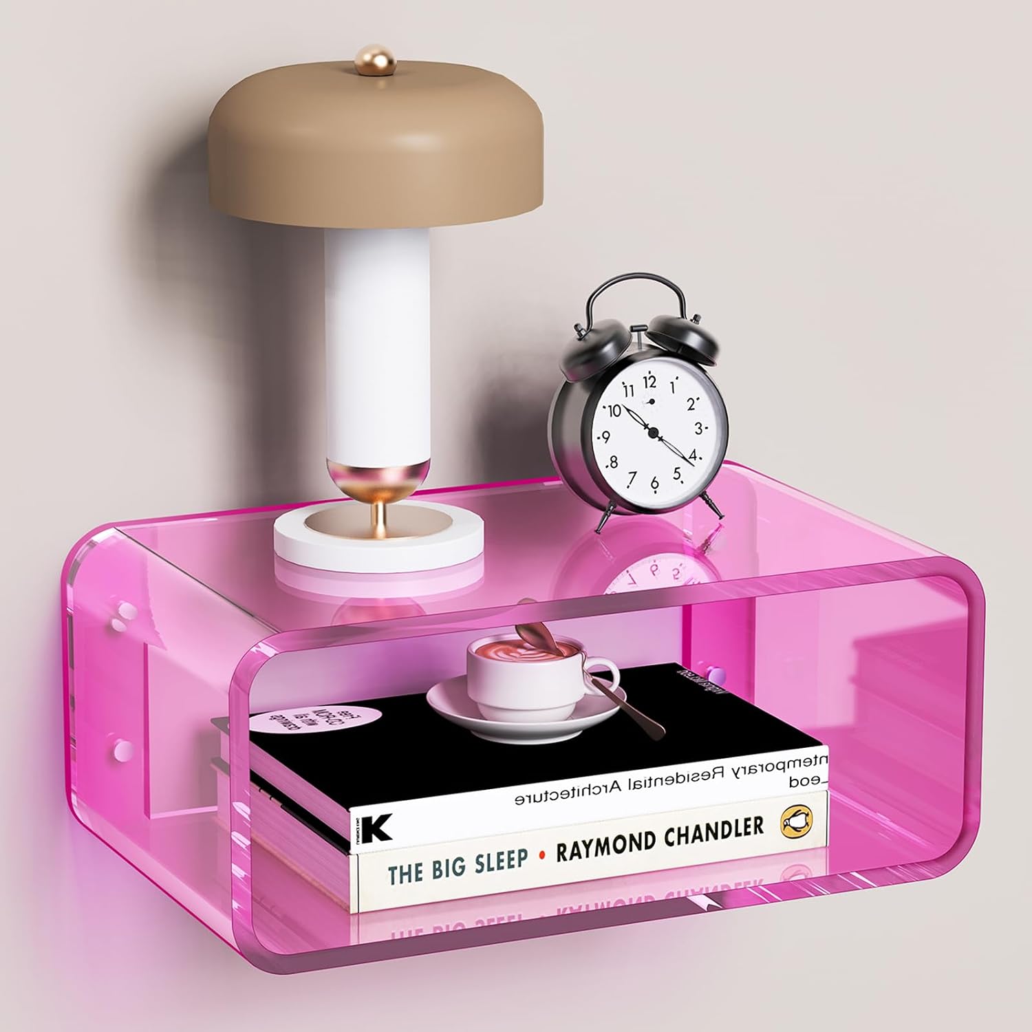 Pink Small Wall Mounted Acrylic Floating Nightstand