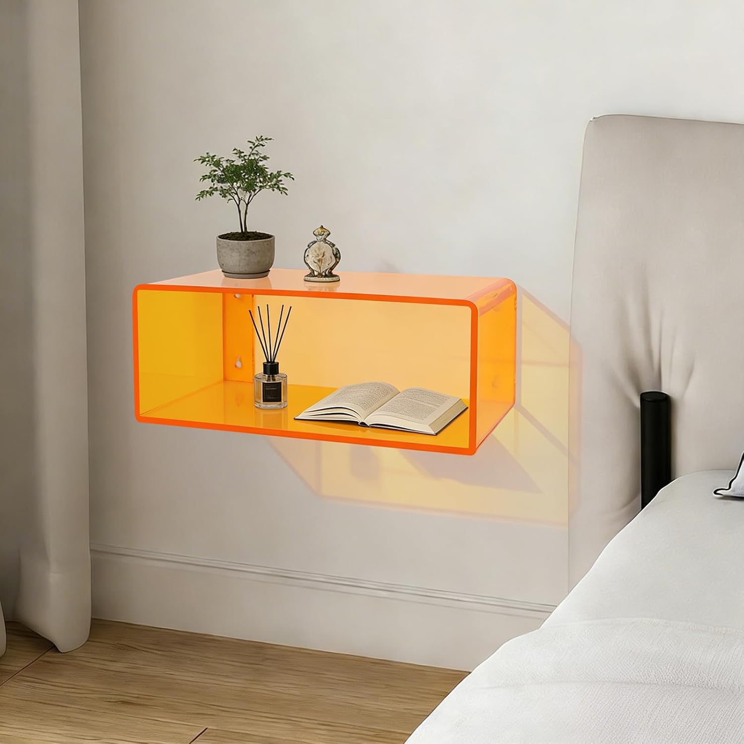Orange Acrylic Floating Wall Nightstand