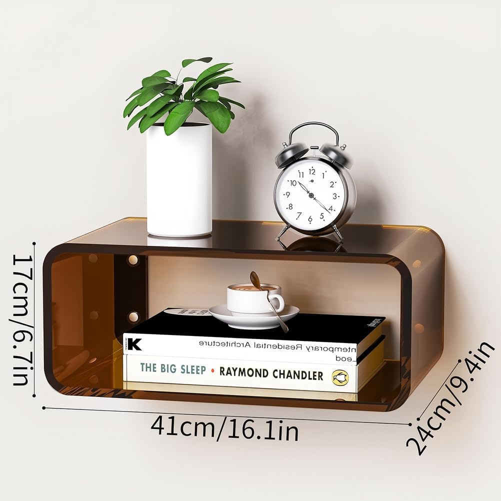 Brown Wall Mounted Acrylic Floating Nightstand