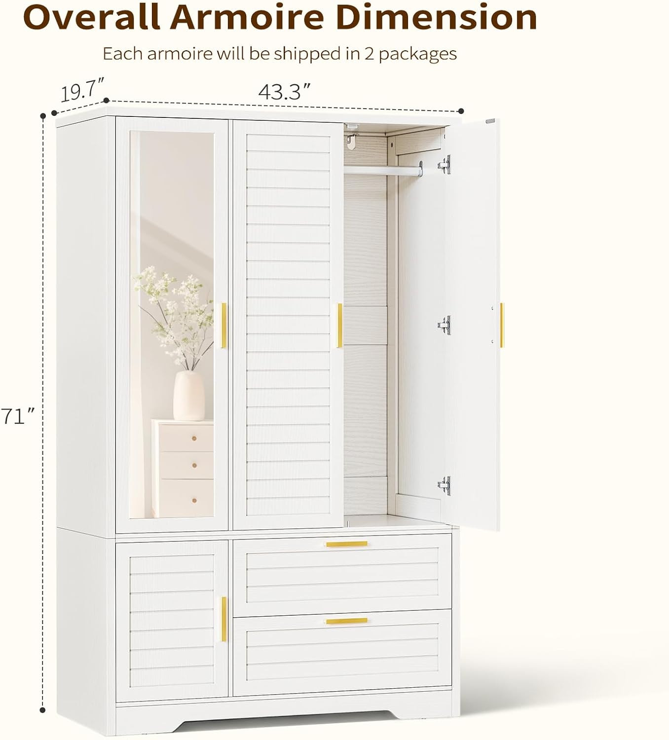 White Wardrobe Mirror Doors Drawers