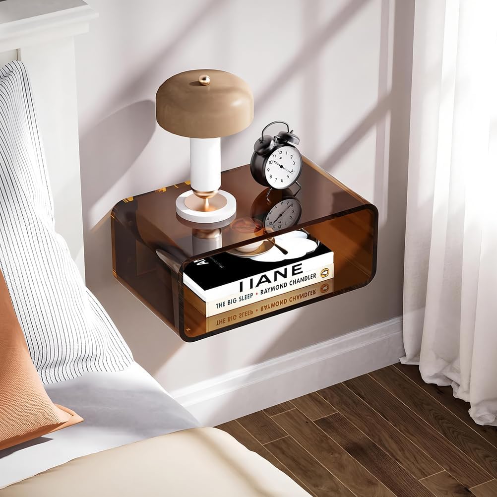 Brown Wall Mounted Acrylic Floating Nightstand
