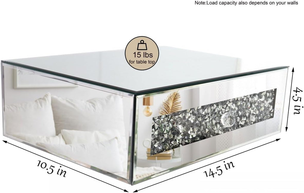 Silver Mirrored Floating Nightstand with Drawer