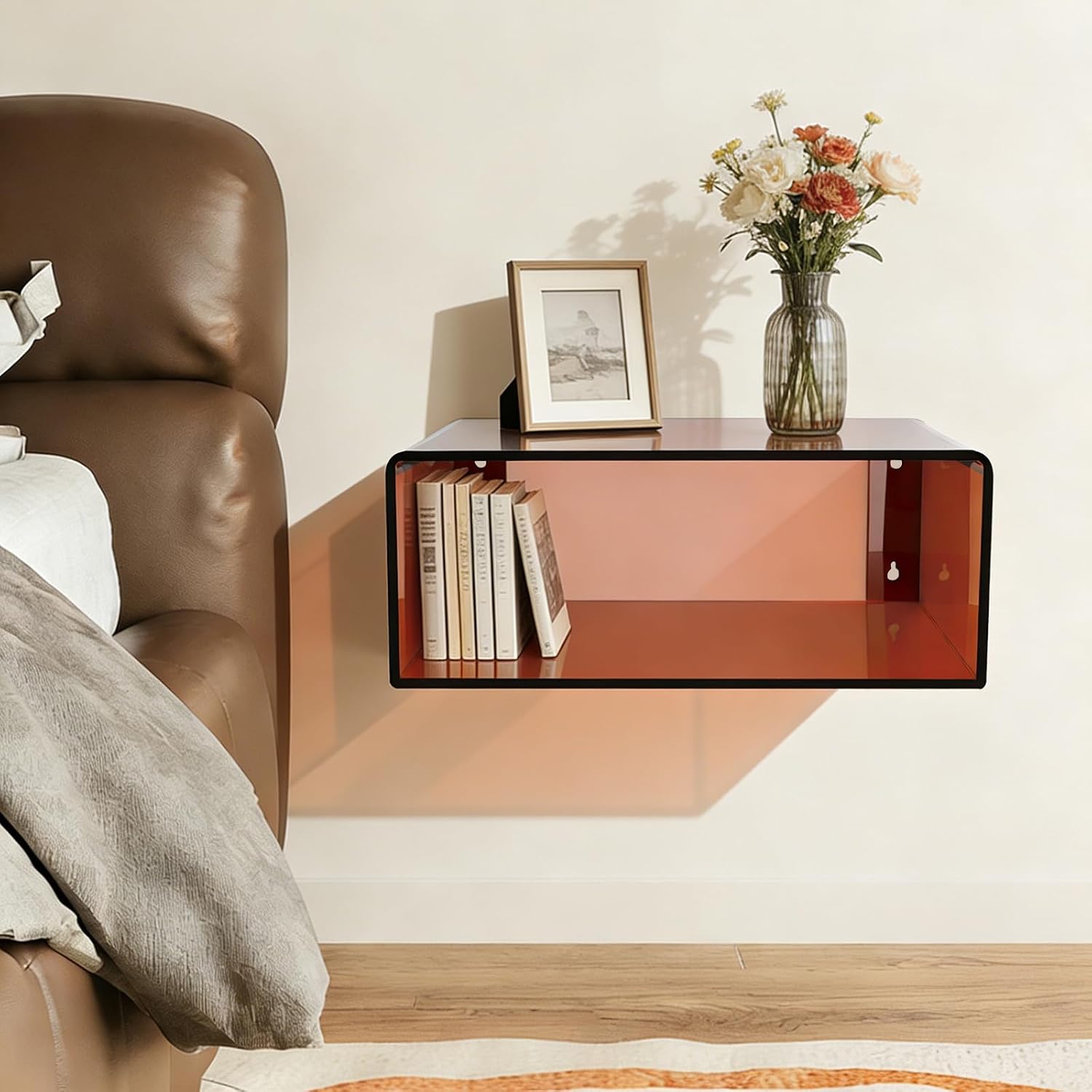 Brown Wall Mounted Acrylic Floating Nightstand