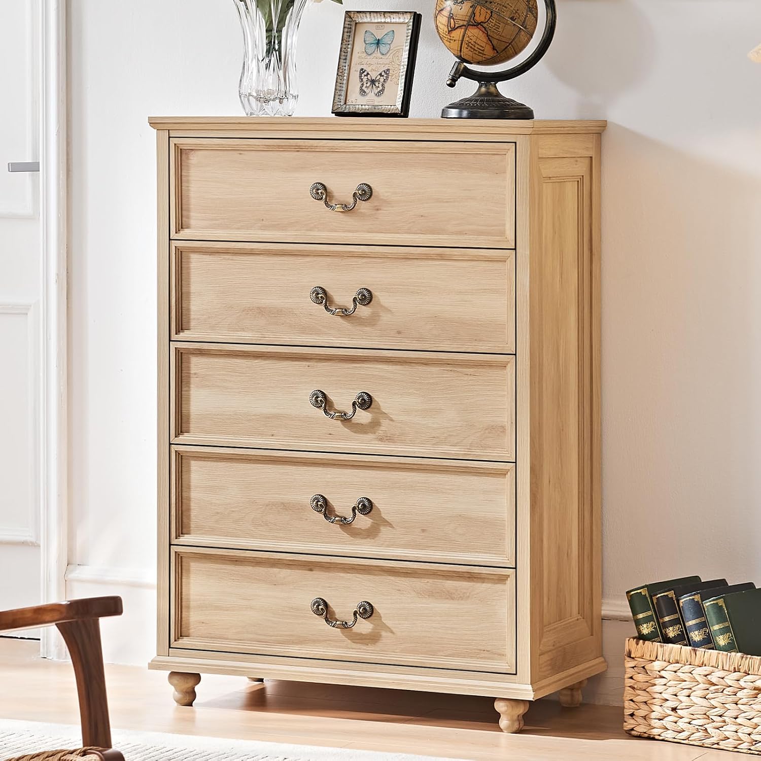 Natural Oak Farmhouse 5 Drawer Dresser