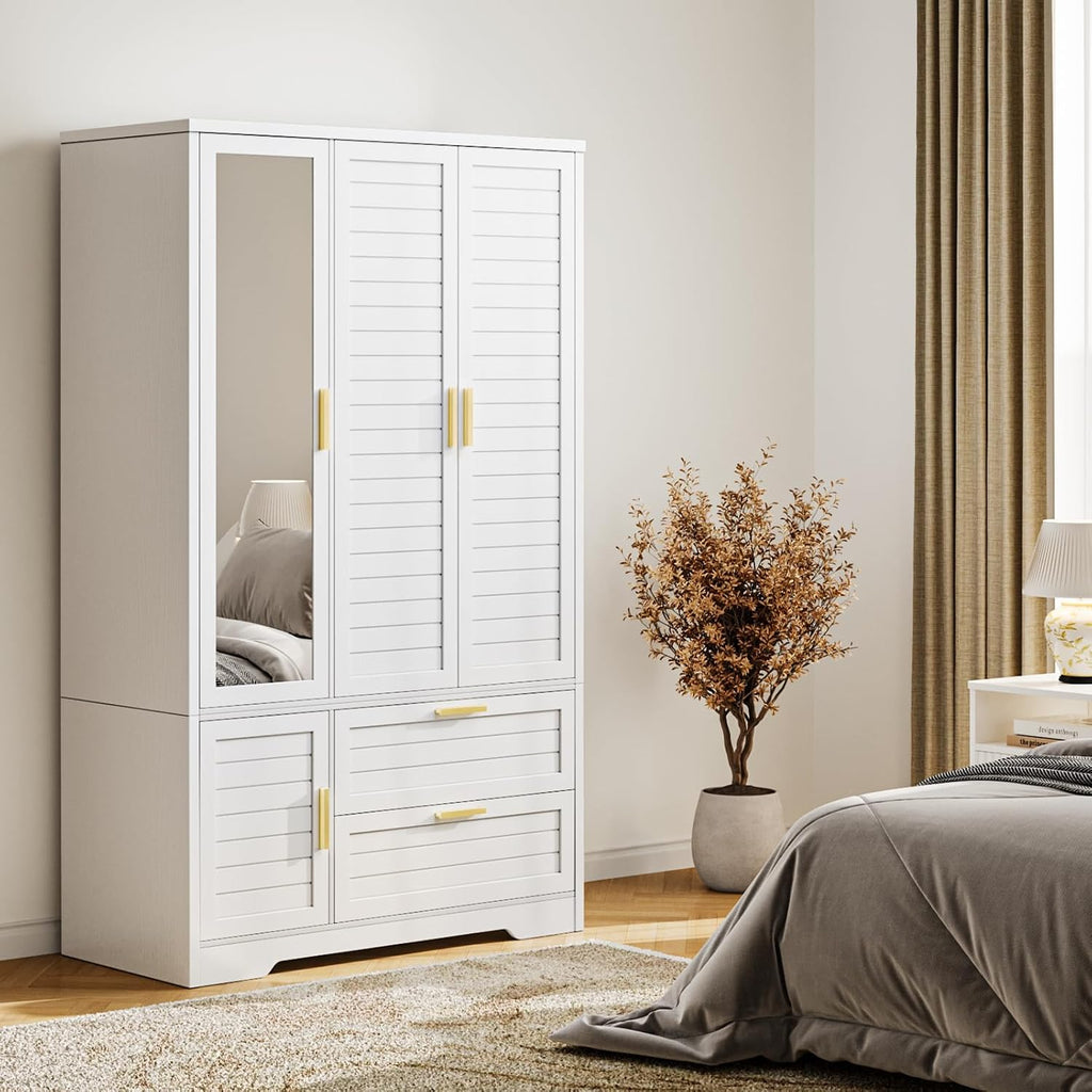 White Wardrobe Mirror Doors Drawers