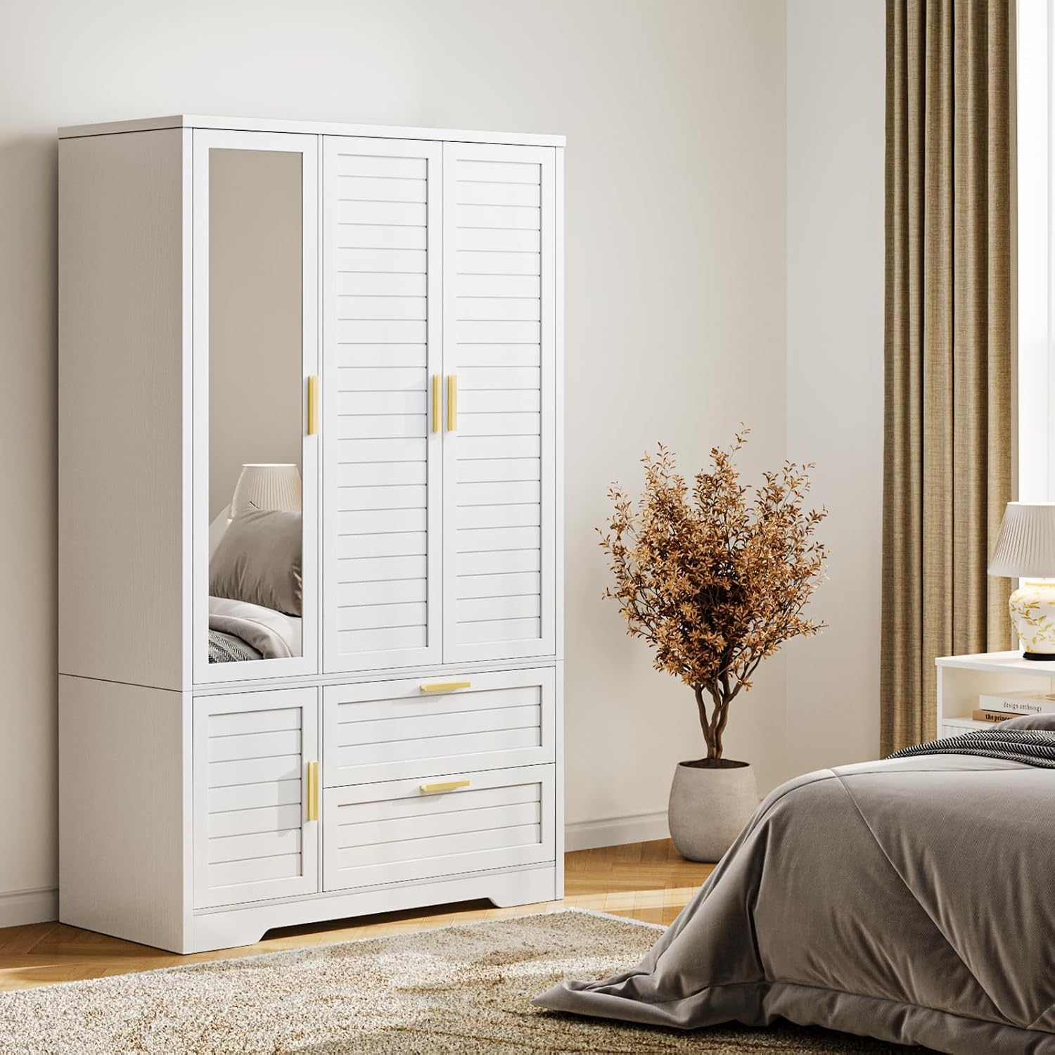 White Wardrobe Mirror Doors Drawers