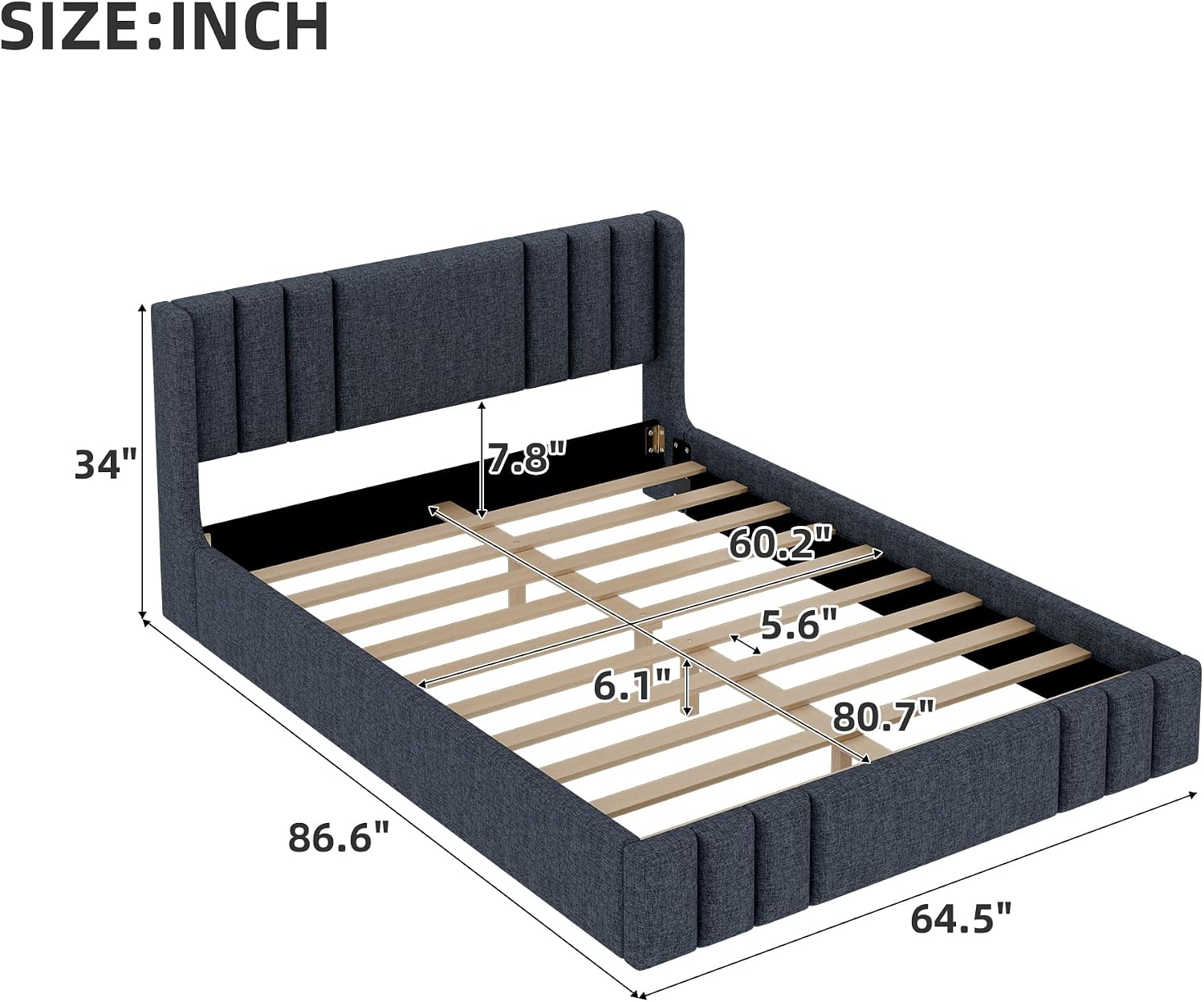 Gray Wingback Linen Platform Bed