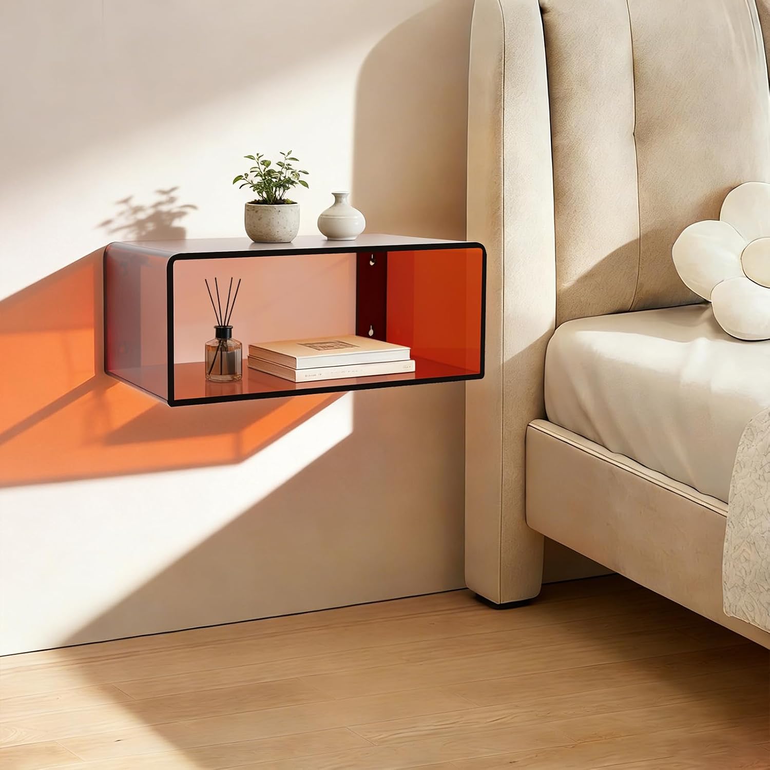 Brown Wall Mounted Acrylic Floating Nightstand