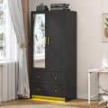 Black Wardrobe Mirror Drawers LED Lights