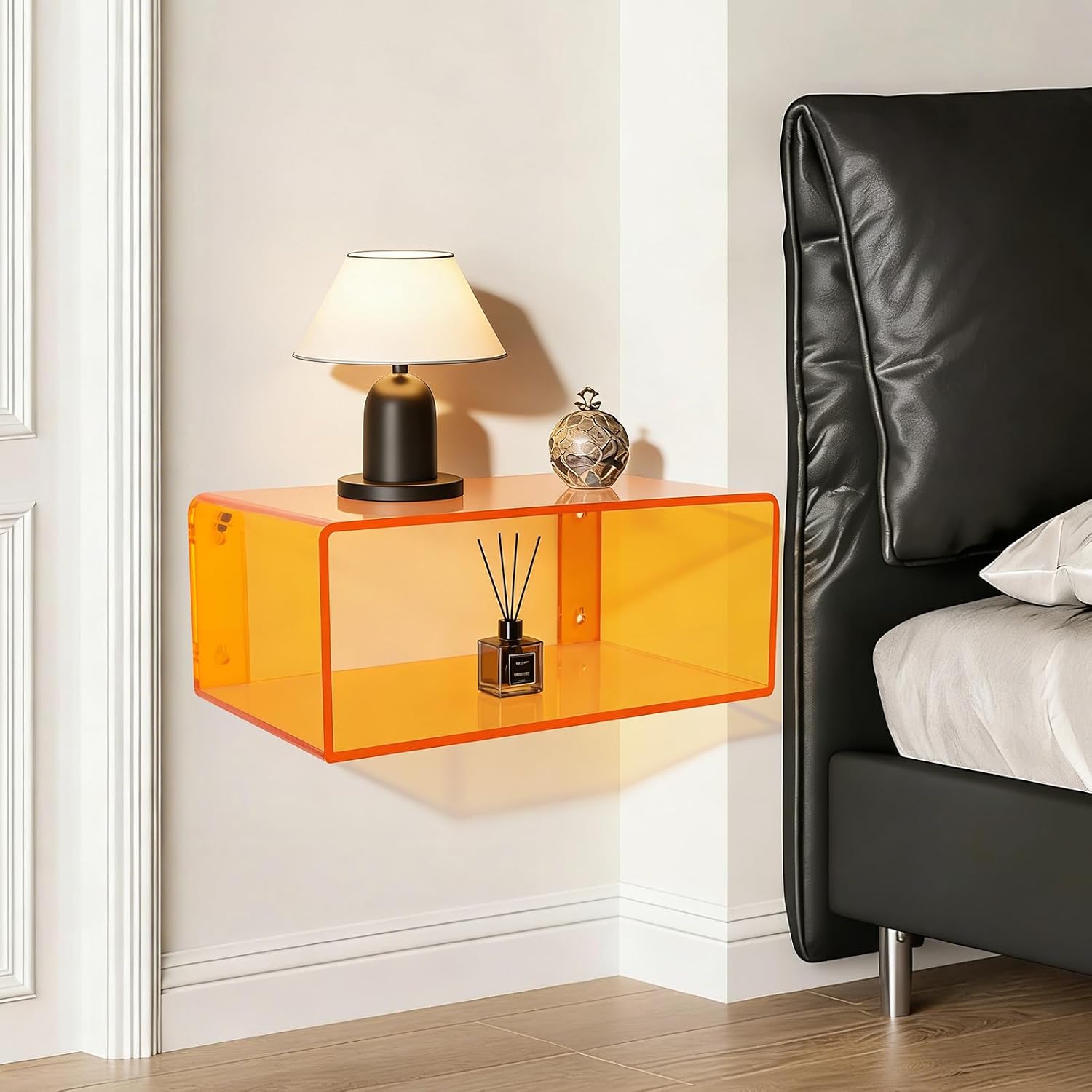 Orange Acrylic Floating Wall Nightstand