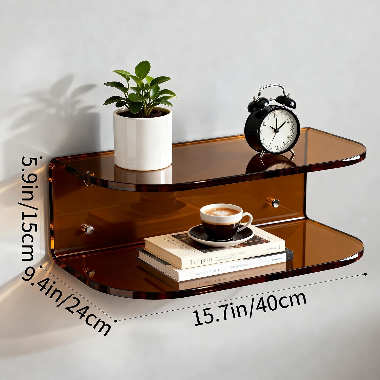 Dark Brown Wall Mounted Acrylic Floating Nightstand