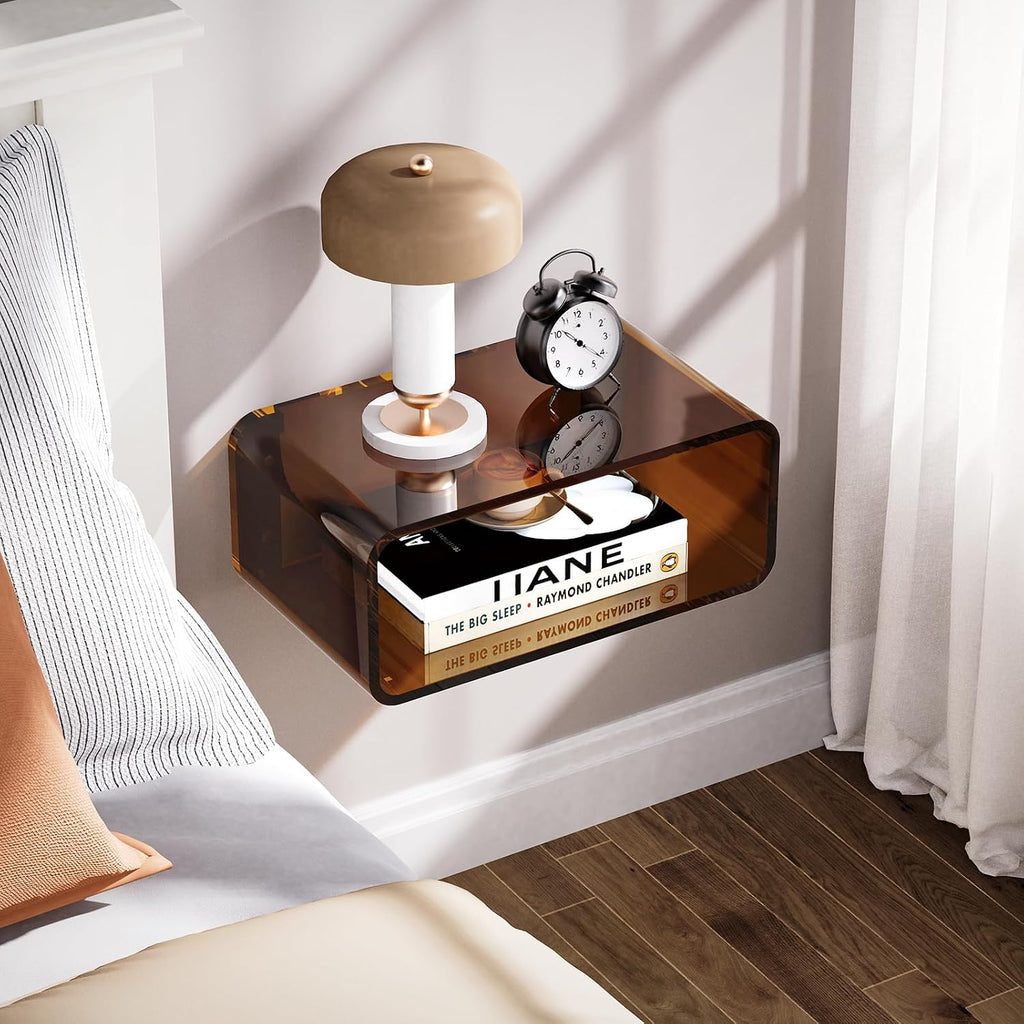 Dark Brown Small Wall Mounted Acrylic Floating Nightstand