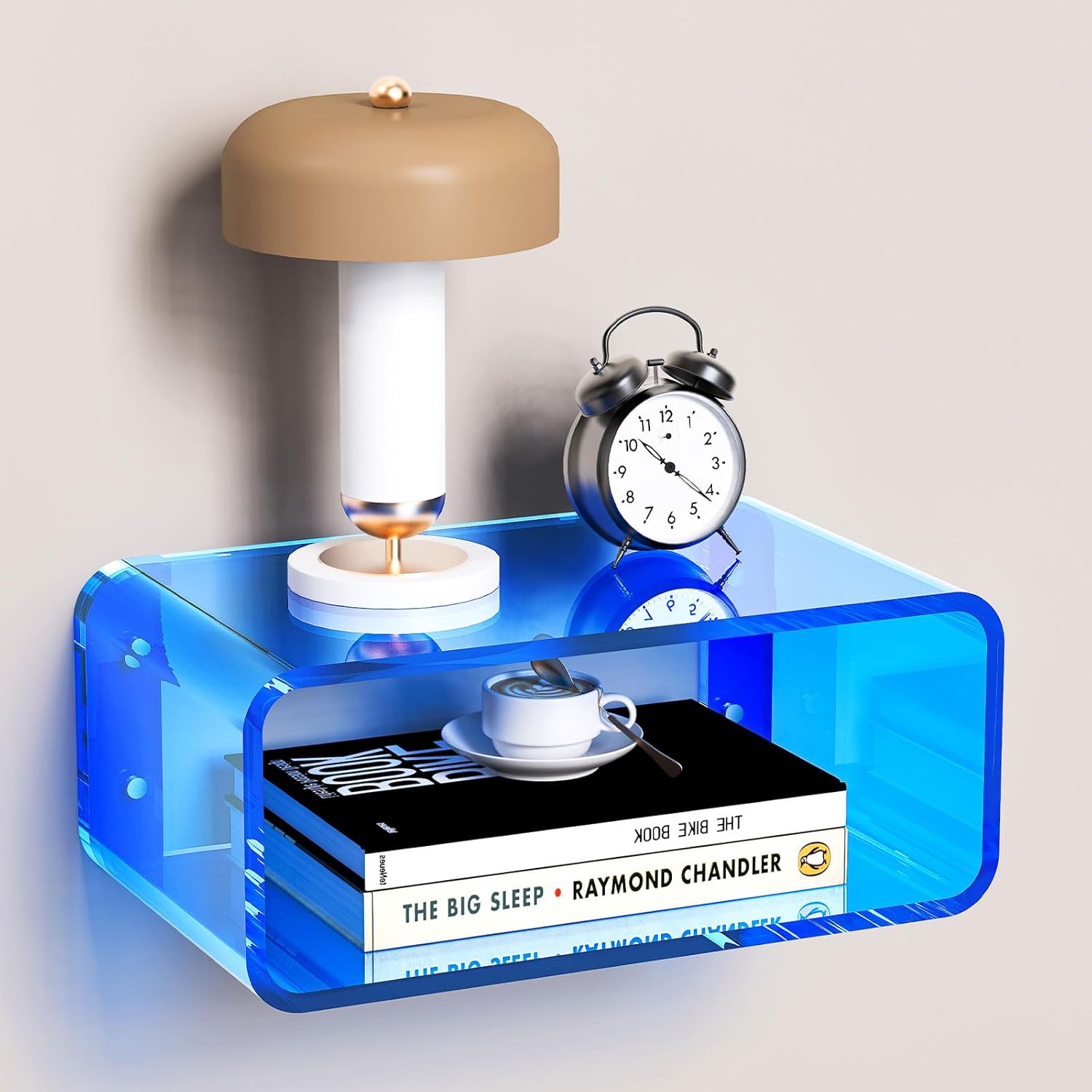 Blue Small Wall Mounted Acrylic Floating Nightstand