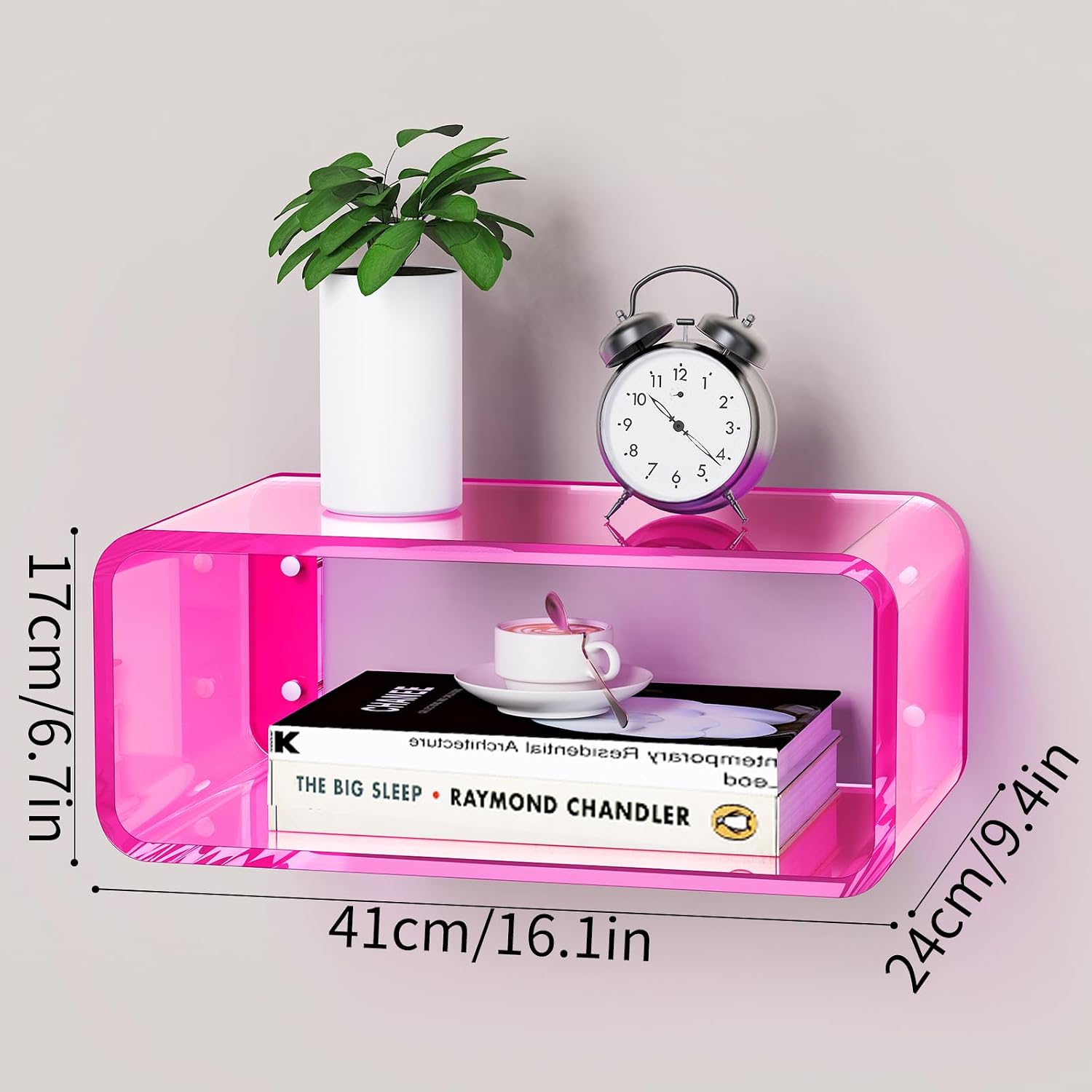 Pink Small Wall Mounted Acrylic Floating Nightstand