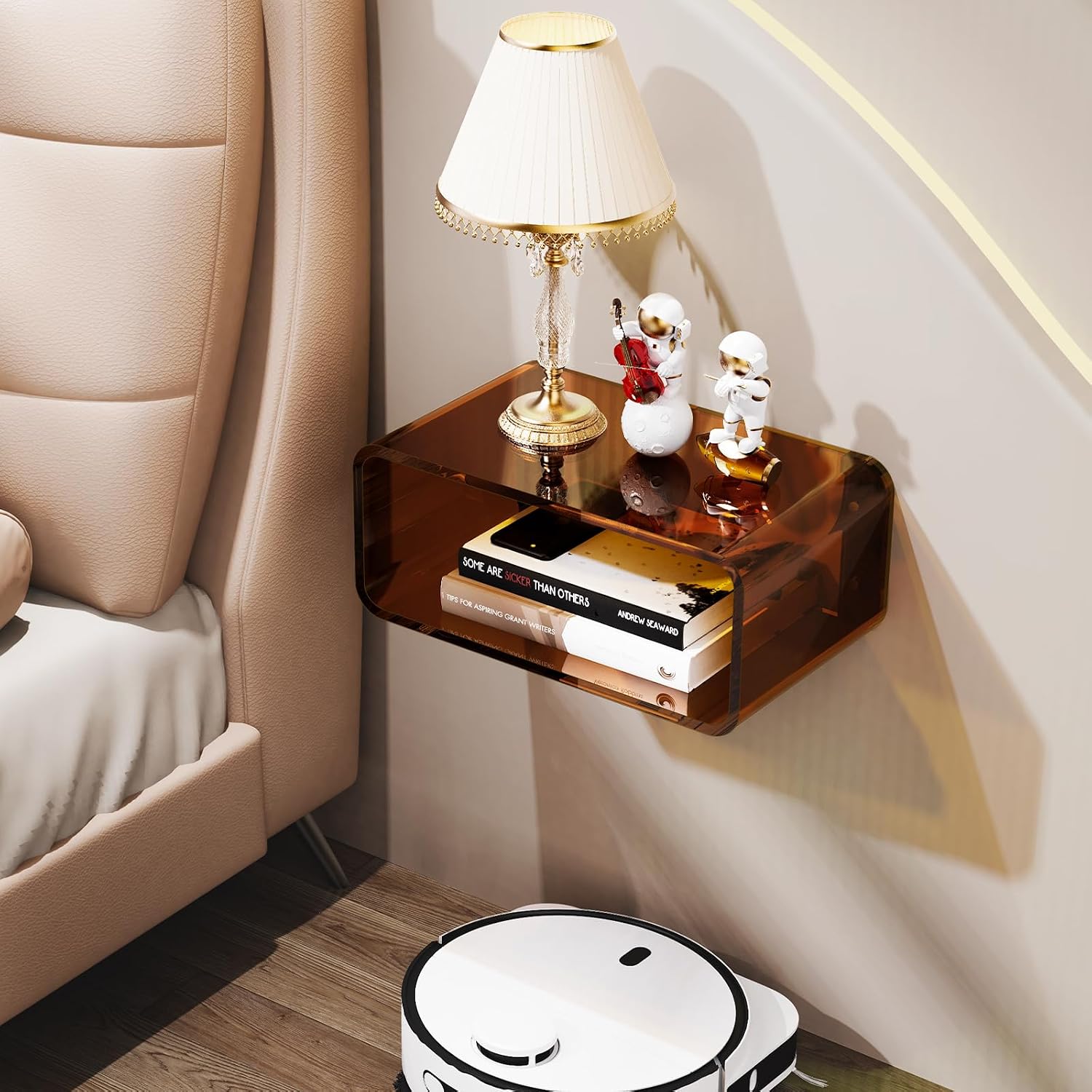 Dark Brown Small Wall Mounted Acrylic Floating Nightstand