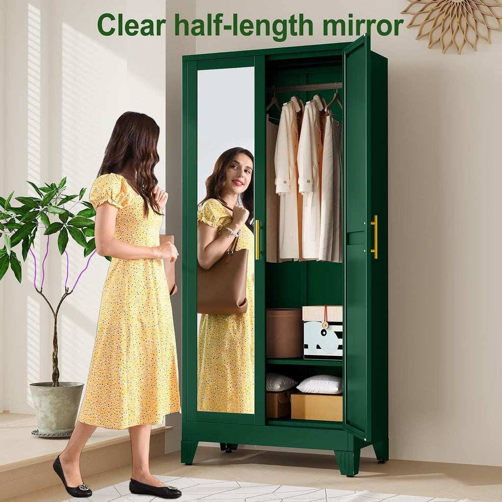 Green Metal Wardrobe Mirror Doors