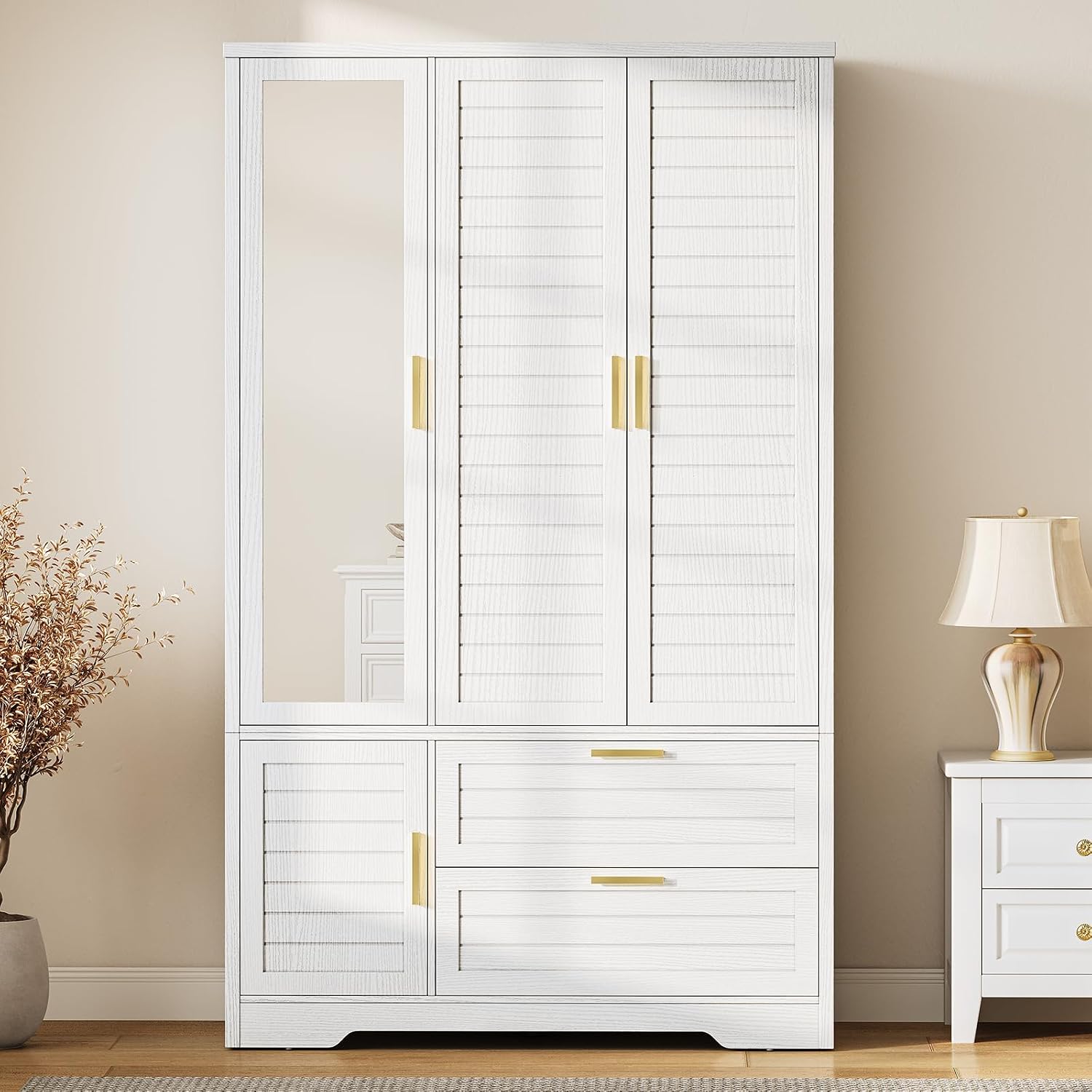 White Wardrobe Mirror Doors Drawers