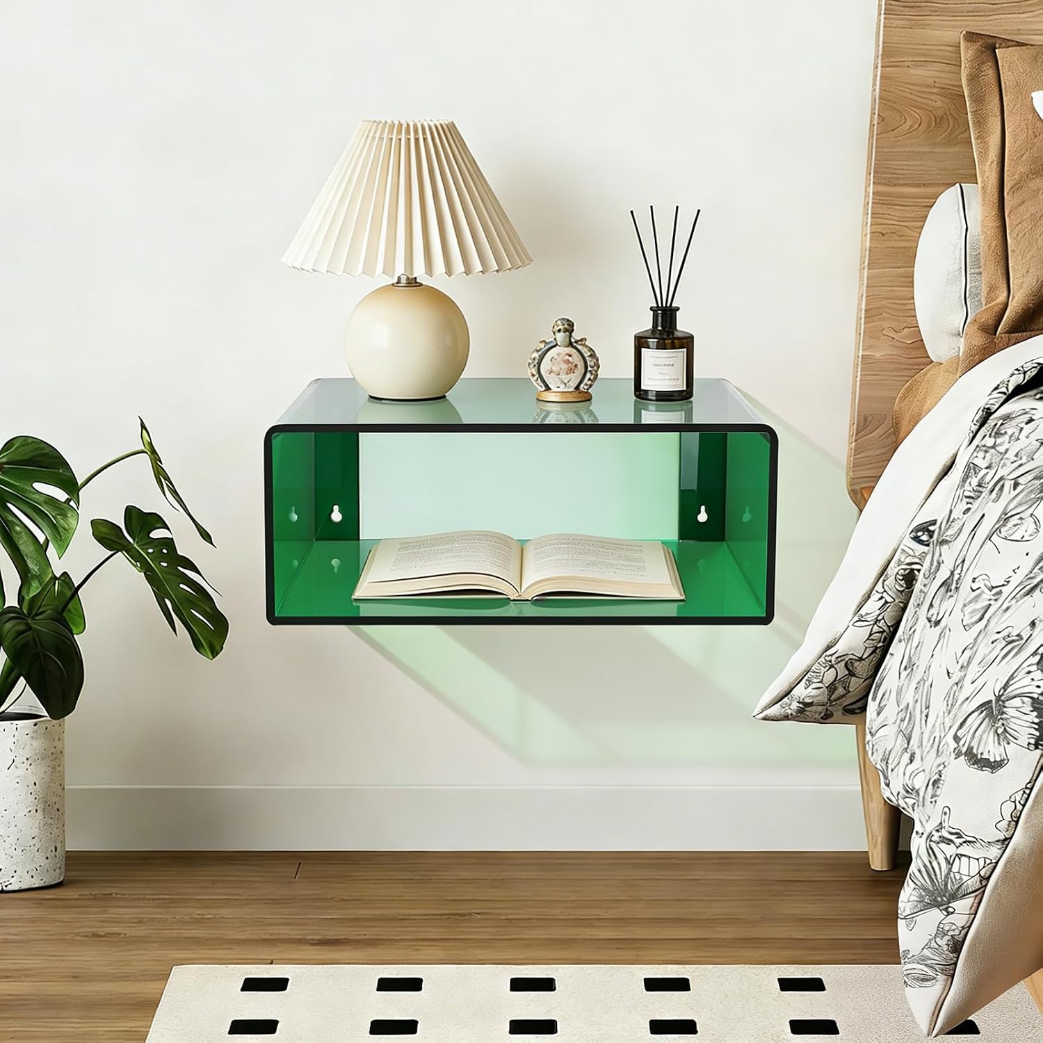Green Clear Acrylic Floating Nightstand
