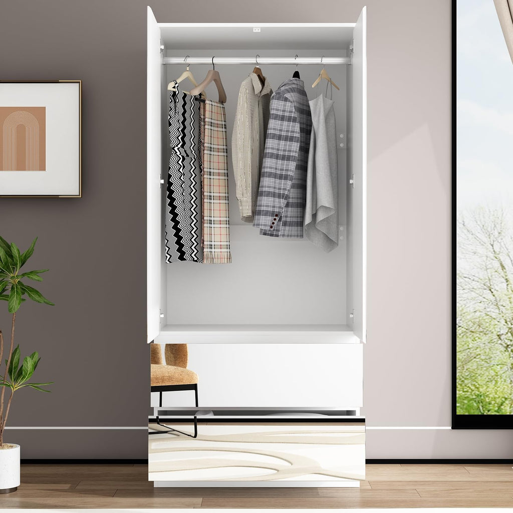 White Wardrobe Mirror Drawers Shelves