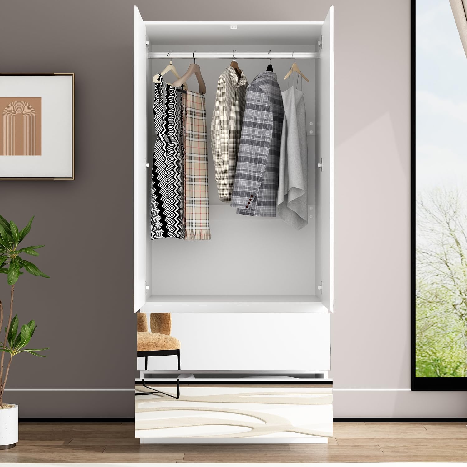 White Wardrobe Mirror Drawers Shelves
