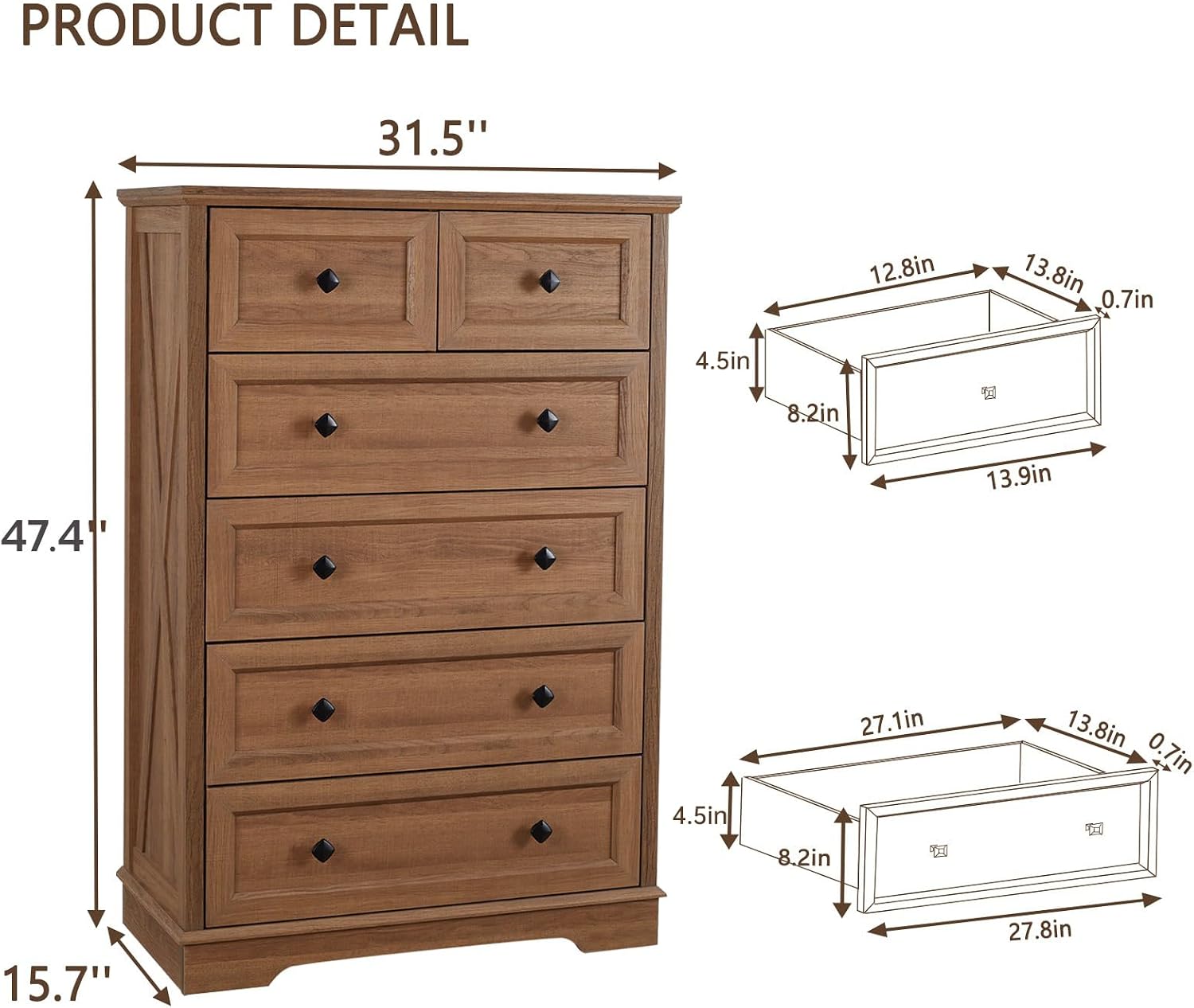 Natural Oak Farmhouse 6 Drawer Dresser
