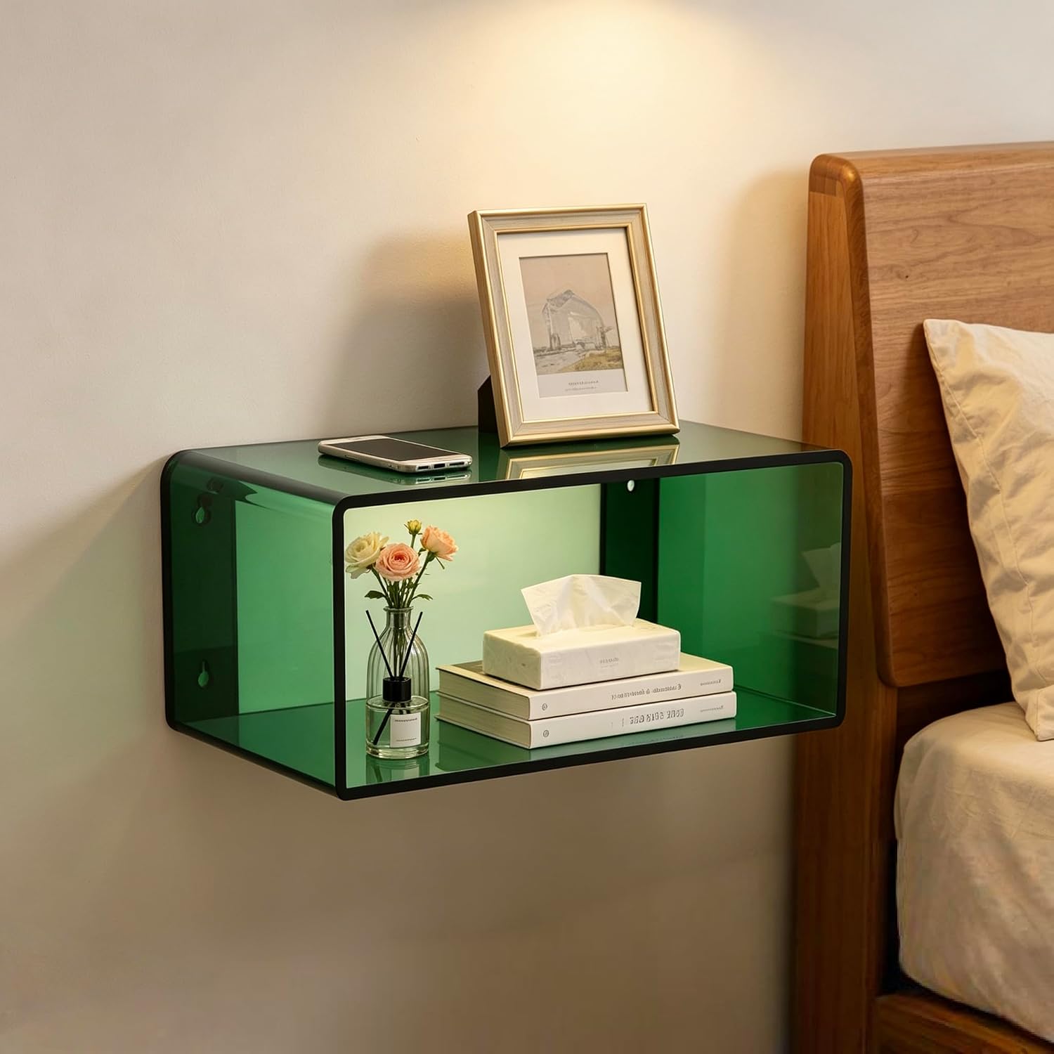 Green Clear Acrylic Floating Nightstand