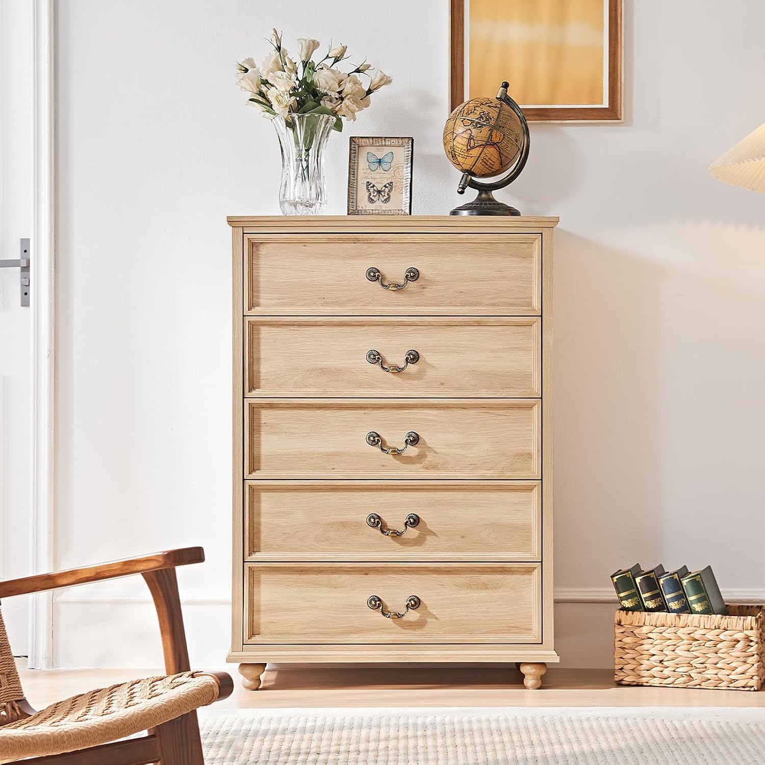 Natural Oak Farmhouse 5 Drawer Dresser