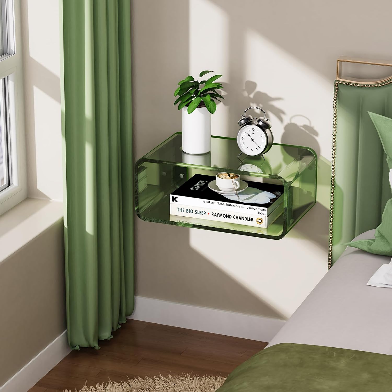 Green Small Wall Mounted Acrylic Floating Nightstand