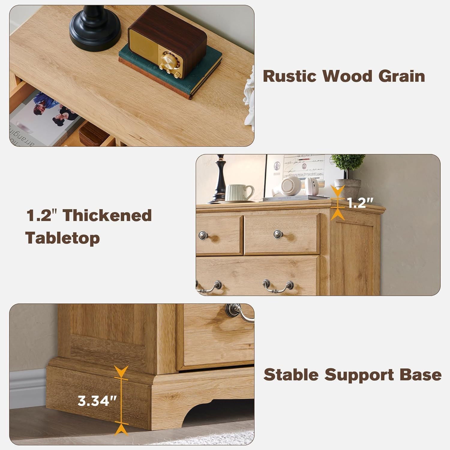 Natural Oak Farmhouse 7 Drawer Dresser