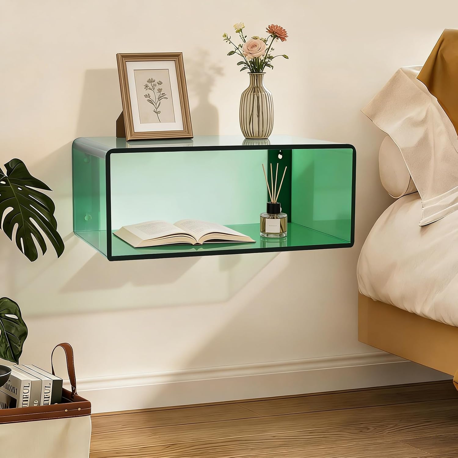 Green Wall Mounted Acrylic Floating Nightstand