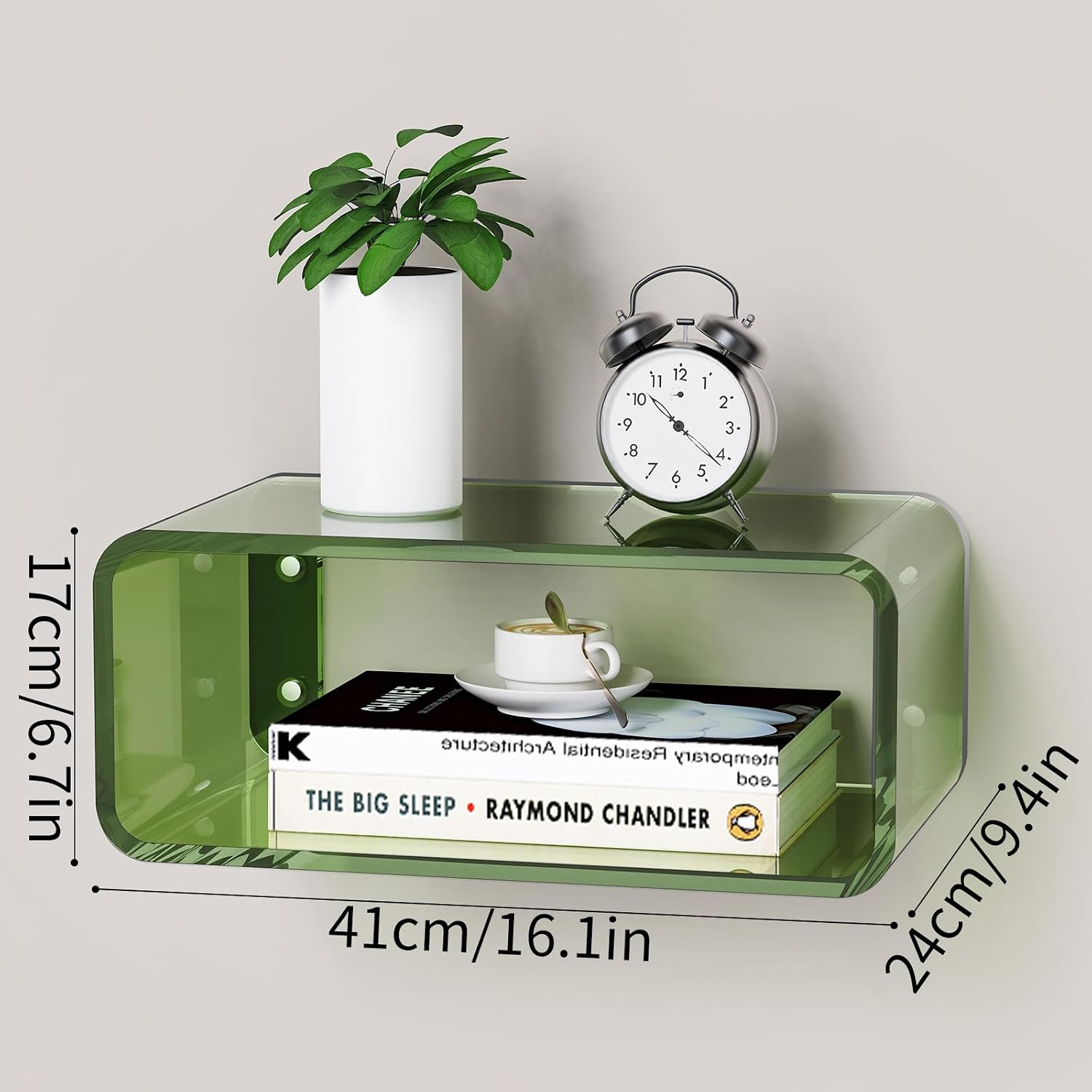 Green Small Wall Mounted Acrylic Floating Nightstand