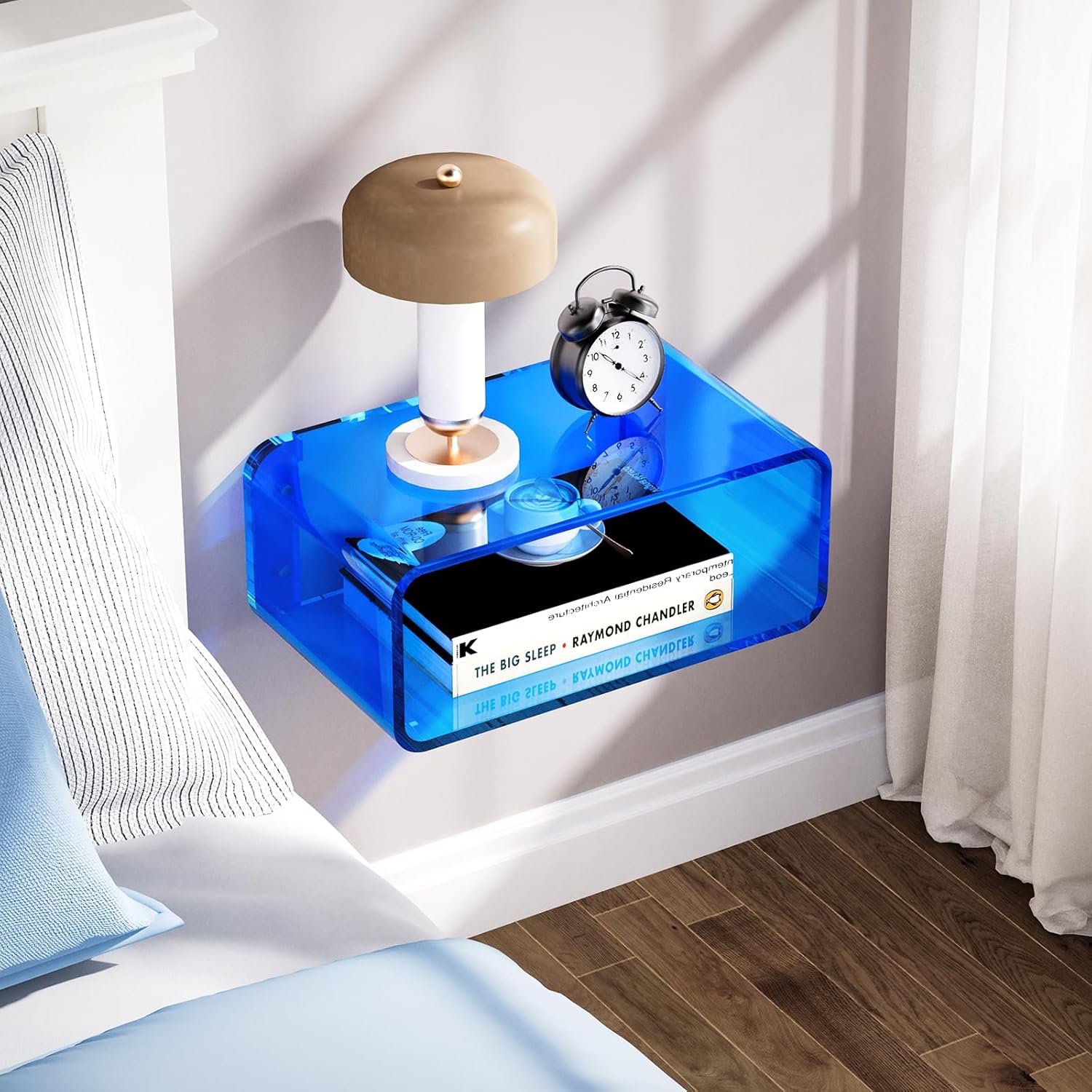 Blue Small Wall Mounted Acrylic Floating Nightstand