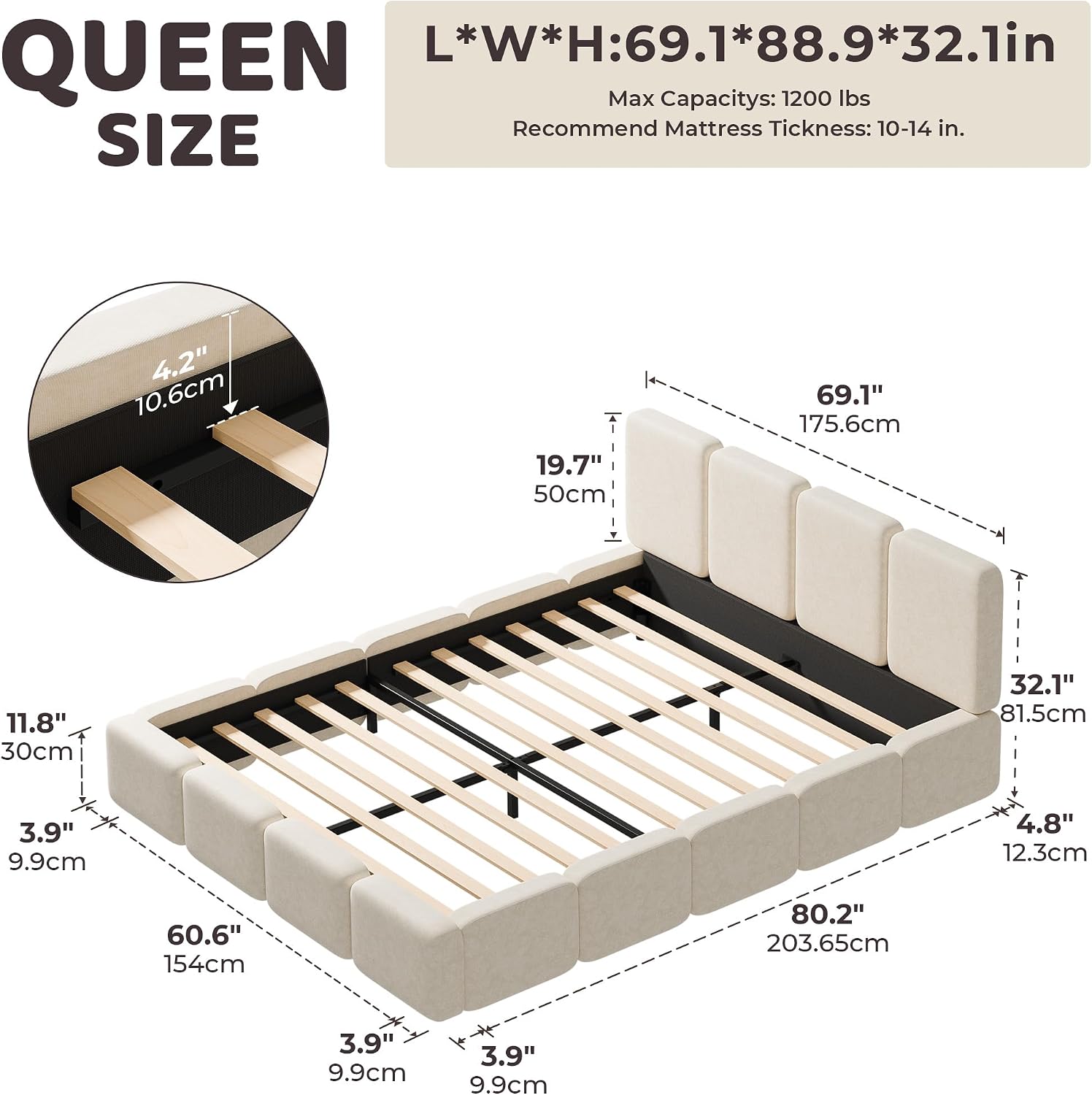 Cloud Upholstered Low Platform Bed