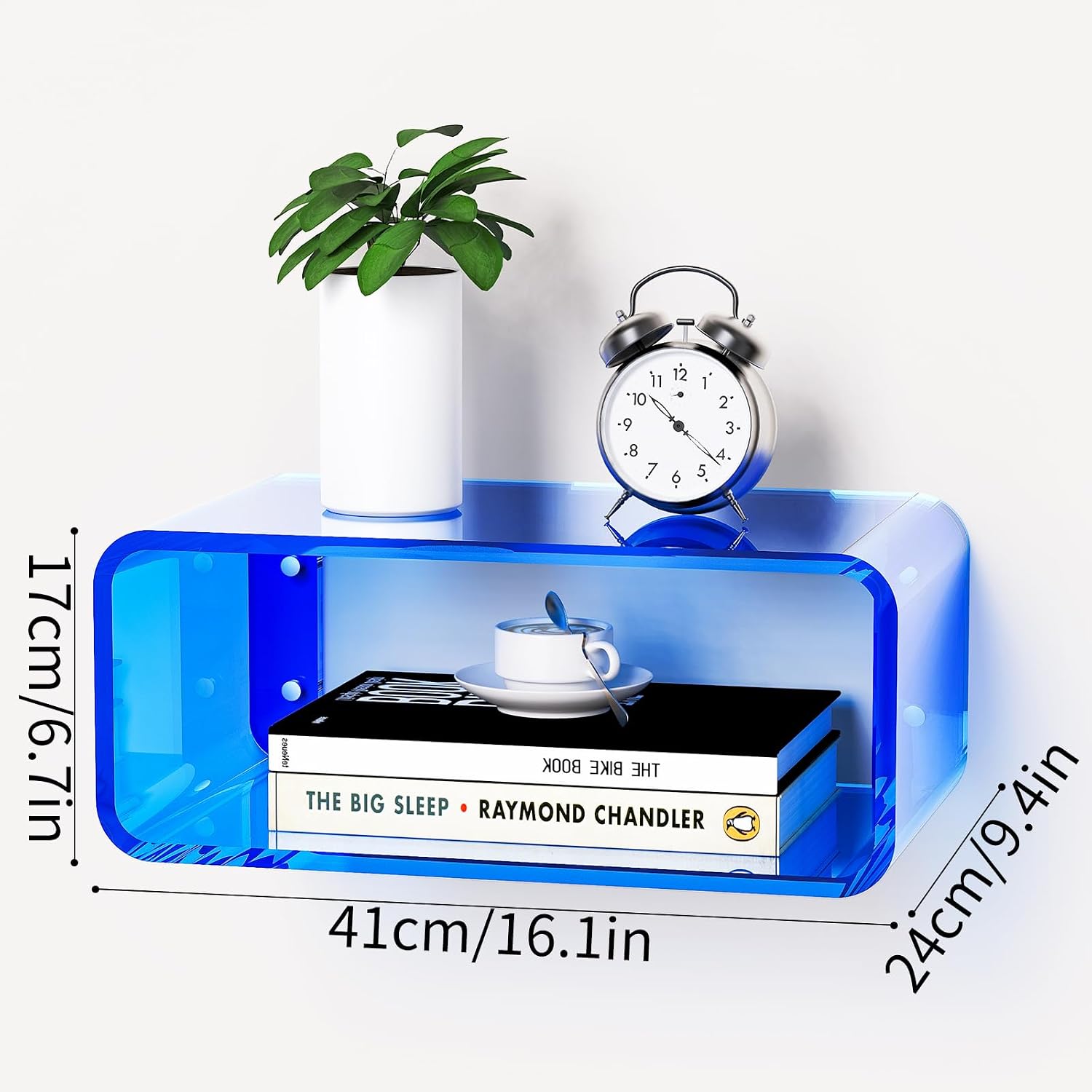Blue Small Wall Mounted Acrylic Floating Nightstand