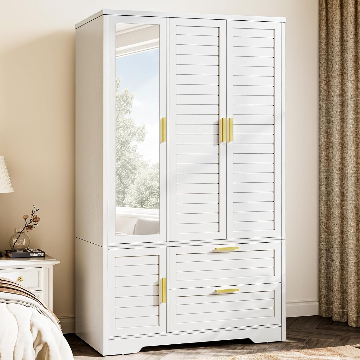 White Wardrobe Mirror Doors Drawers
