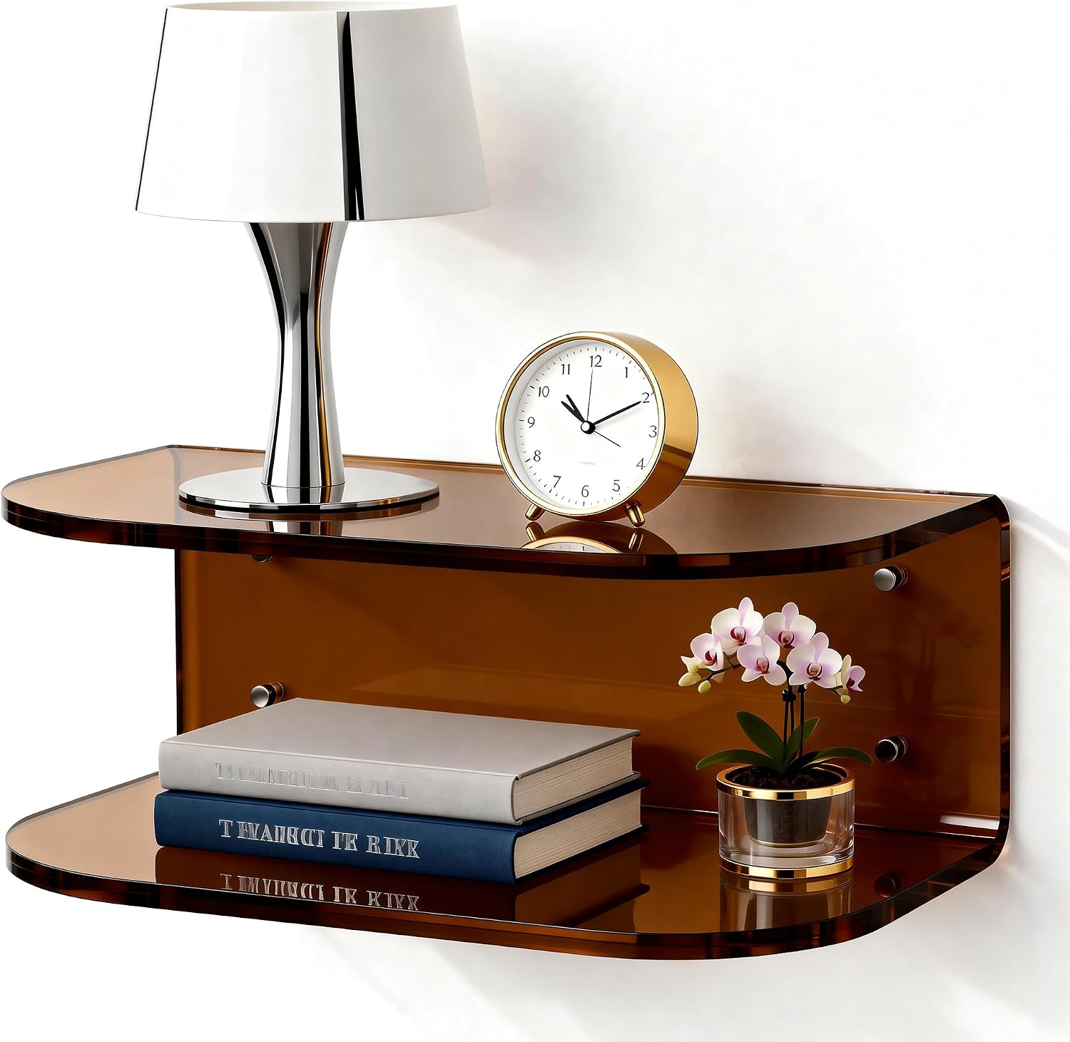 Dark Brown Wall Mounted Acrylic Floating Nightstand