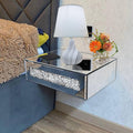 Silver Mirrored Floating Nightstand with Drawer