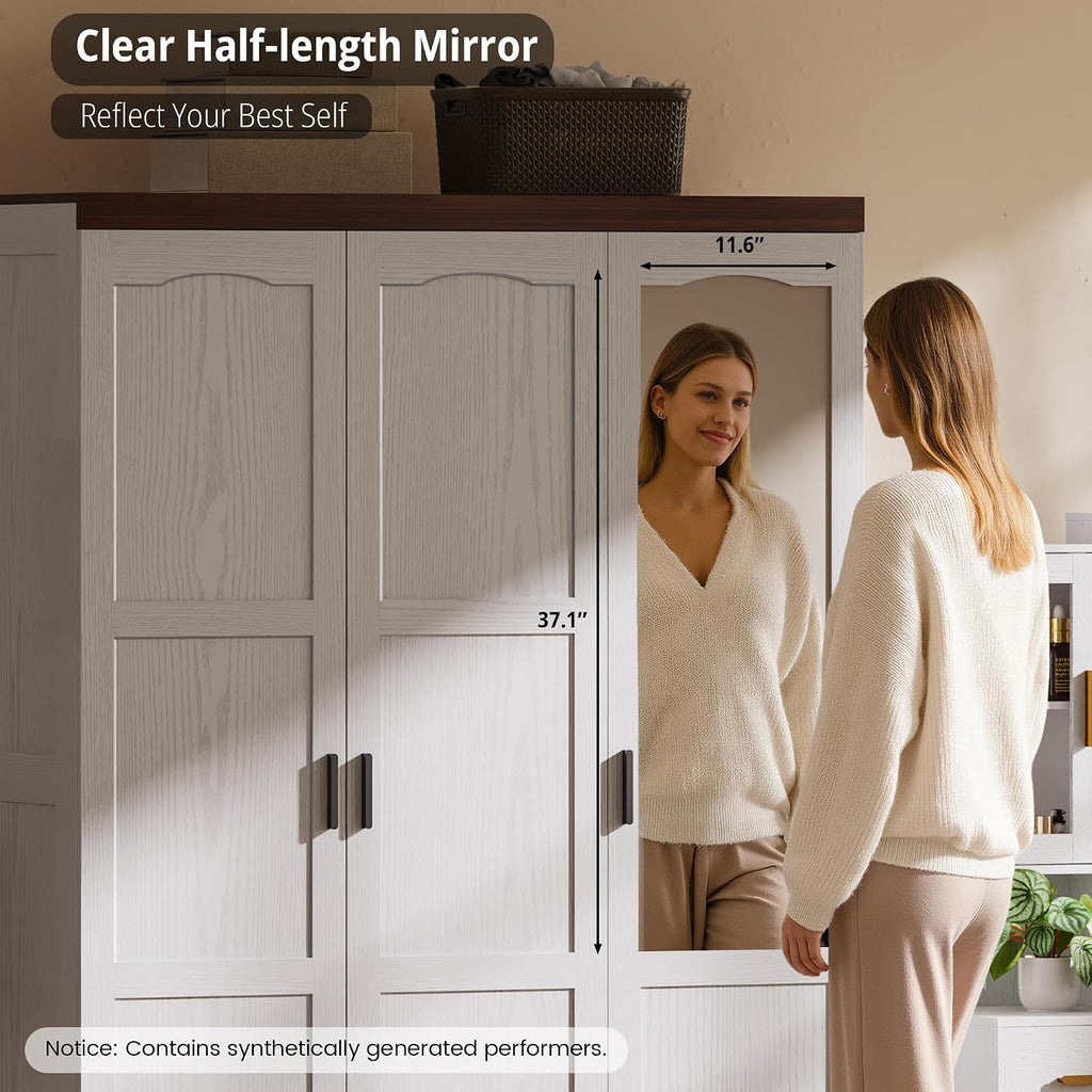 White Wardrobe Mirror Rods Shelves