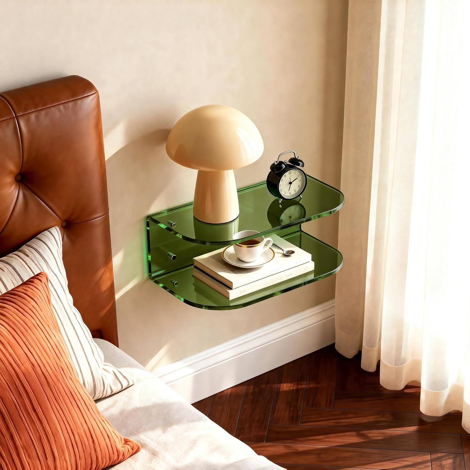 Green Wall Mounted Acrylic Floating Nightstand