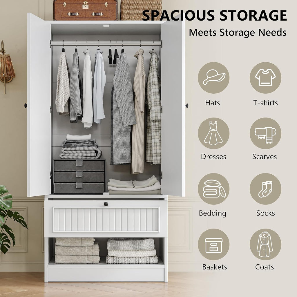 White Wardrobe Mirror Drawer Storage