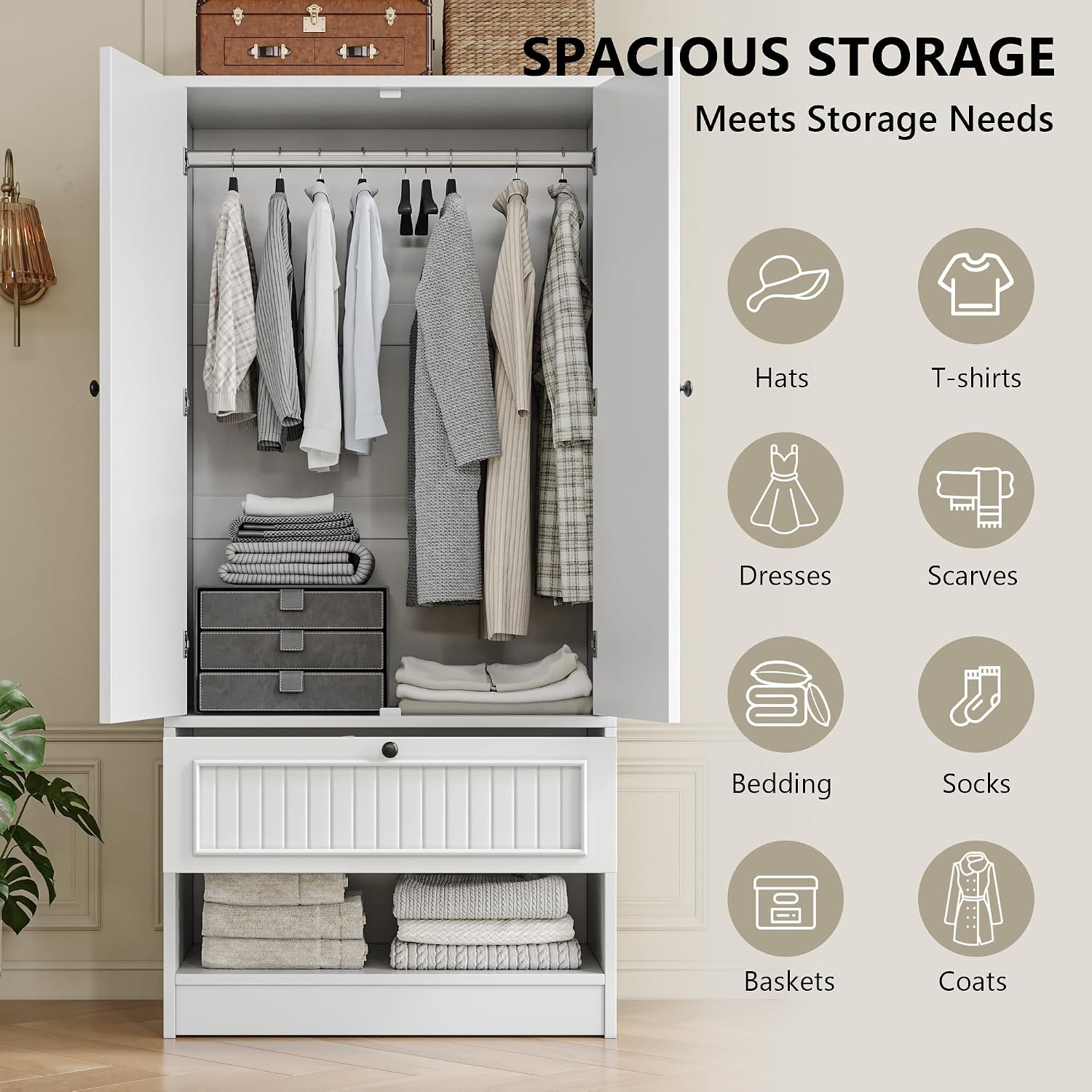 White Wardrobe Mirror Drawer Storage